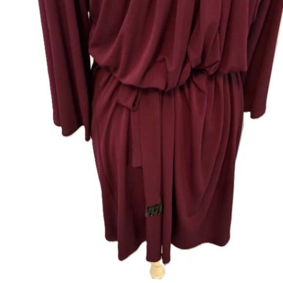 Badgley Mischka PLUM Draped Dress w/ V-Neck Embellished Beading w/Belt ( L ) NWT - Picture 12 of 16